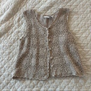 Vintage Cream Crochet Floral Coquette Button Up Vest Size M